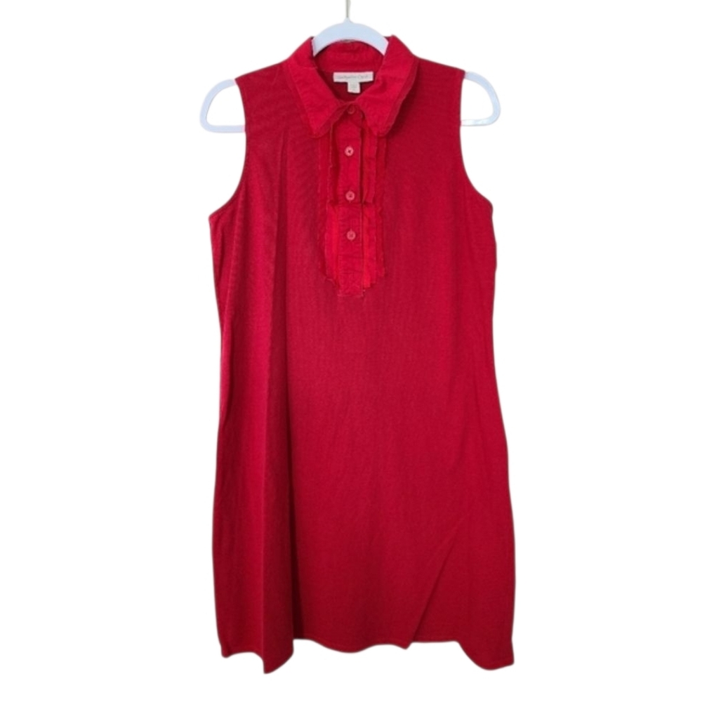 Coldwater Creek Red Sleeveless Collared Mini Dress 100% Cotton Womens L
